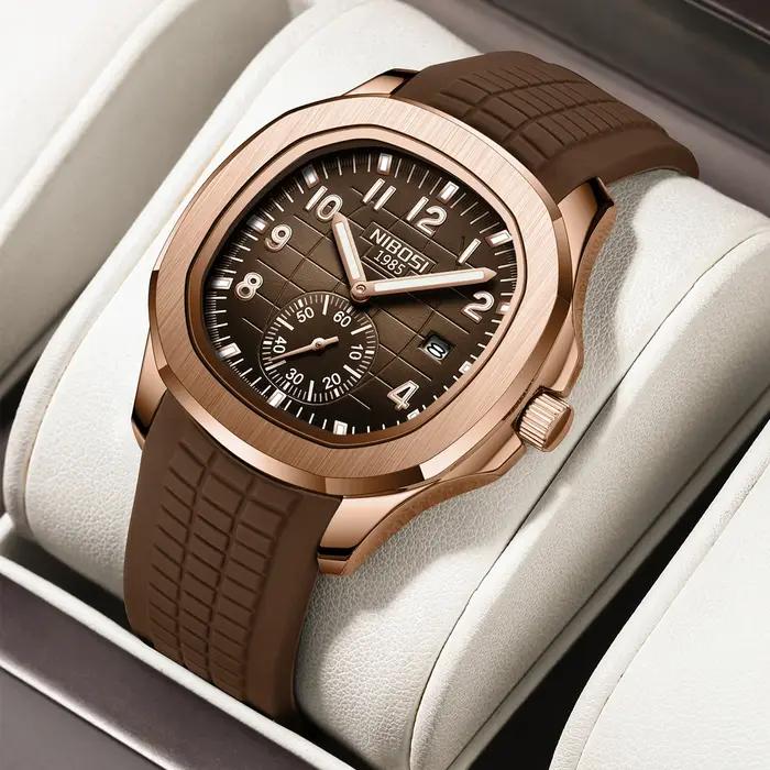 Montre homme luxe NIBOSI 30ATM étanche acier inoxydable - Montre quartz carrée avec date et lumières
