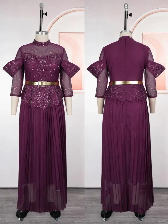 Femmes élégantes robes longues de fête diamant robe plissée mariage anniversaire bal robes de soirée