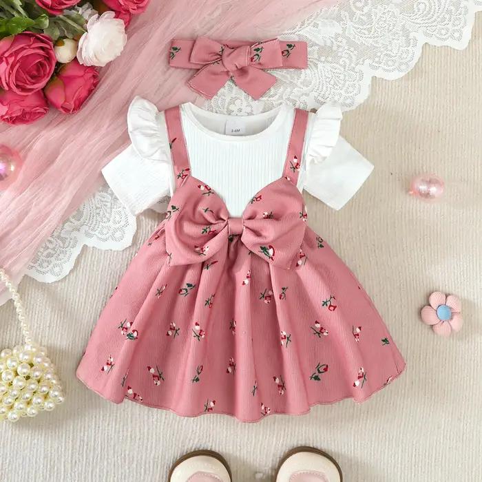 2 pièces/ensemble bébé fille robe petit Floral grand nœud été