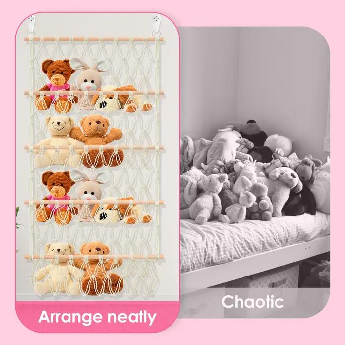 Filet de rangement pour jouets en peluche à 4 couches, filet de rangement pour animaux en peluche de
