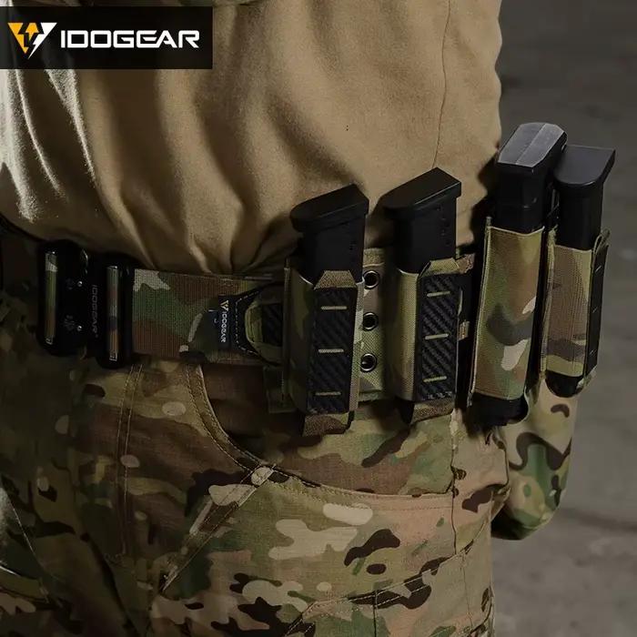 Étui double chargeur 9mm tactique IDOGEAR MOLLE camouflage fibre carbone pour chasse airsoft équipement