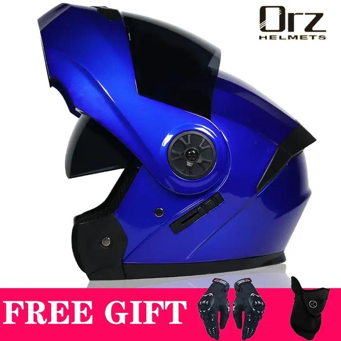 Casque de moto à rabat modulaire de sécurité approuvé DOT, Voyage Racing, double lentille, visière i