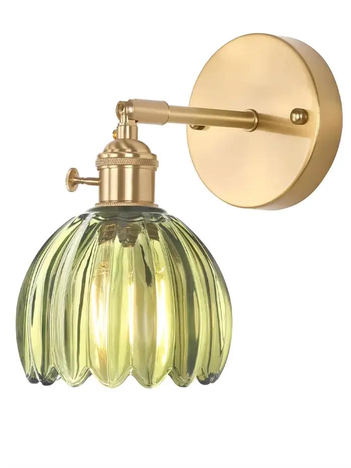 Applique murale en verre à fleurs rétro japonaises, lampe de chevet simple moderne pour chambre à co