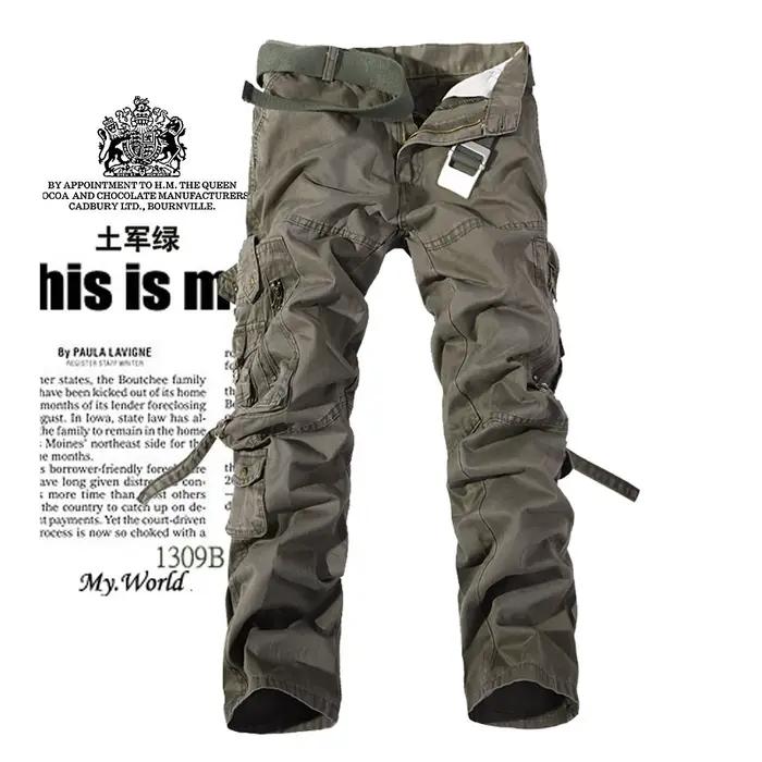 Pantalon cargo militaire vert armée grandes poches 28-42 - Qualité supérieure chasse homme