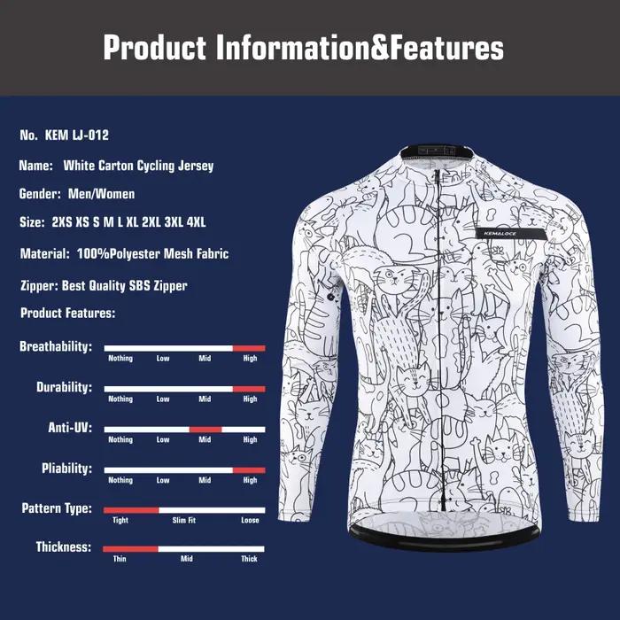 KEMALOCE-Maillot de cyclisme à manches longues pour hommes et femmes, chemise de vélo VTT blanche, v