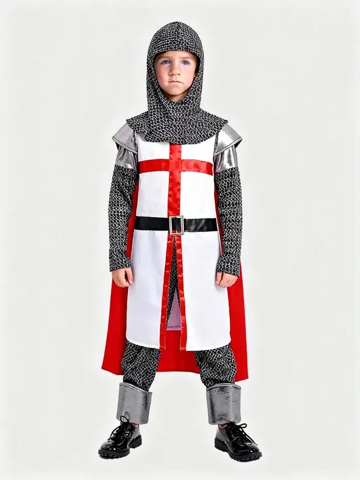 Costume de Chevalier Templier Médiéval pour Enfants, Tenue de Guerrier Croisé d'Halloween pour Garço