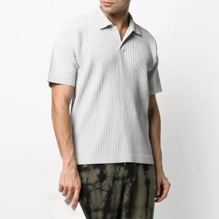 ISSEY T-Shirt 2026 nouveauté japonais Miyake Style haut plissé avec col ample polyvalent décontracté à manches courtes Polo