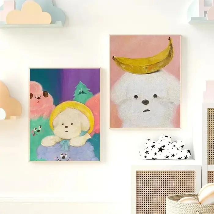 Affiche Kawaii Petit Chien Dessin Animé Impression Sur Toile Décoration Maison Occasions Spéciales