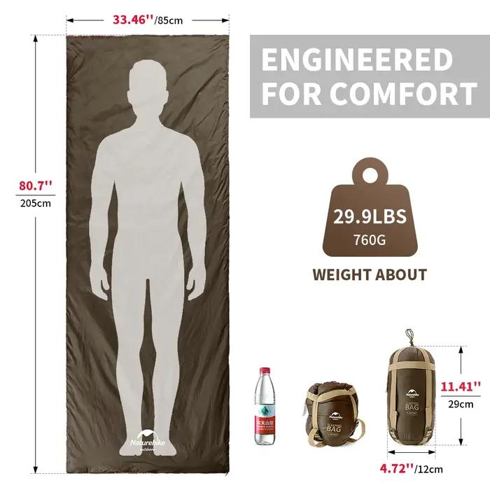 Sac de couchage Naturehike pour le camping, ultraléger LW180, imperméable, en coton, pour la randonn