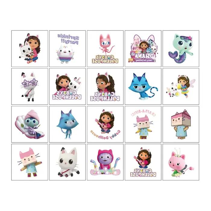 20 autocollants tatouages Kawaii Gabby Dollhouse Cats, mignons, dessins animés, anime, pour enfants,