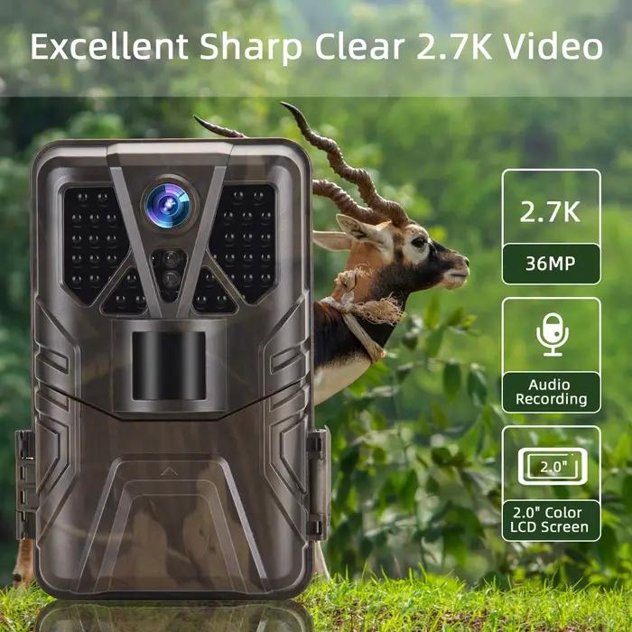 Caméra de surveillance de la faune 36MP 2.7K HD avec vision nocturne infrarouge pour la chasse surveillance sans fil capture photo et vidéo de la vie sauvage