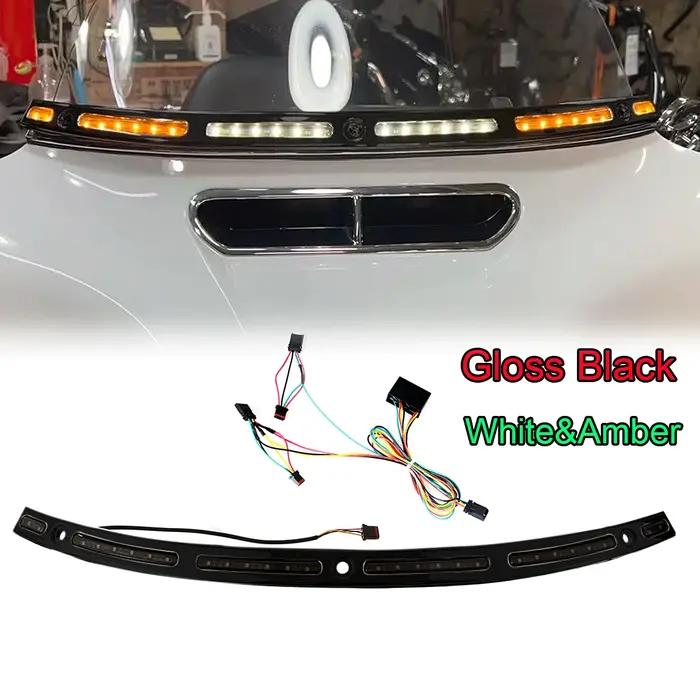 Garniture de pare-brise LED chromé brillant noir blanc ambre pour Harley Touring Street Glide FLHX 2014 – 2023