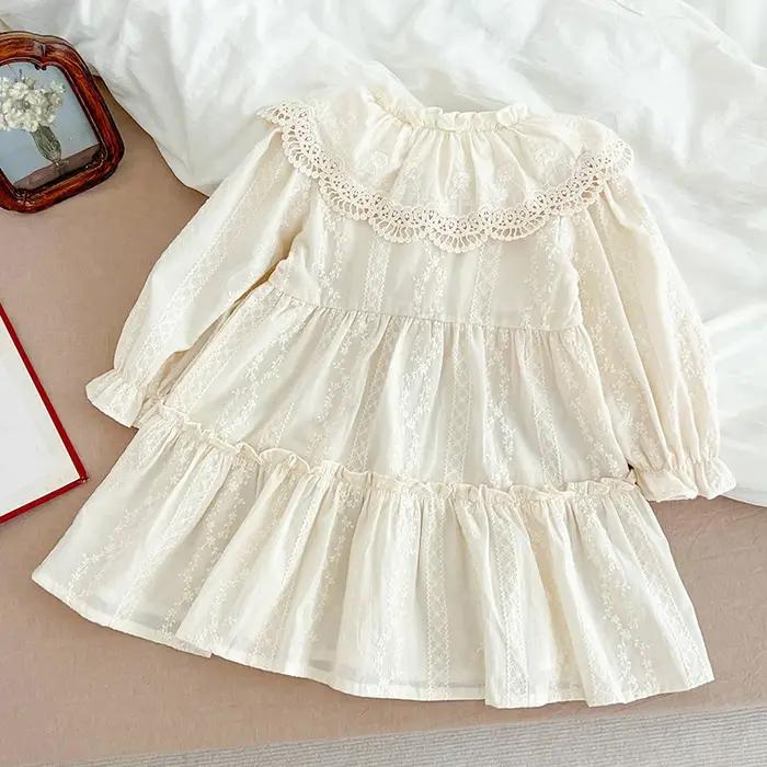 Robe à volants avec col en dentelle pour petite fille, tenue de soirée décontractée, nouvelle collec