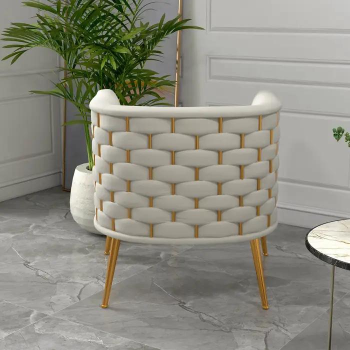 SEYNAR-Chaise d'appoint ronde en velours pour salon, ensemble de 2, sofa ou baril beige clouté, styl