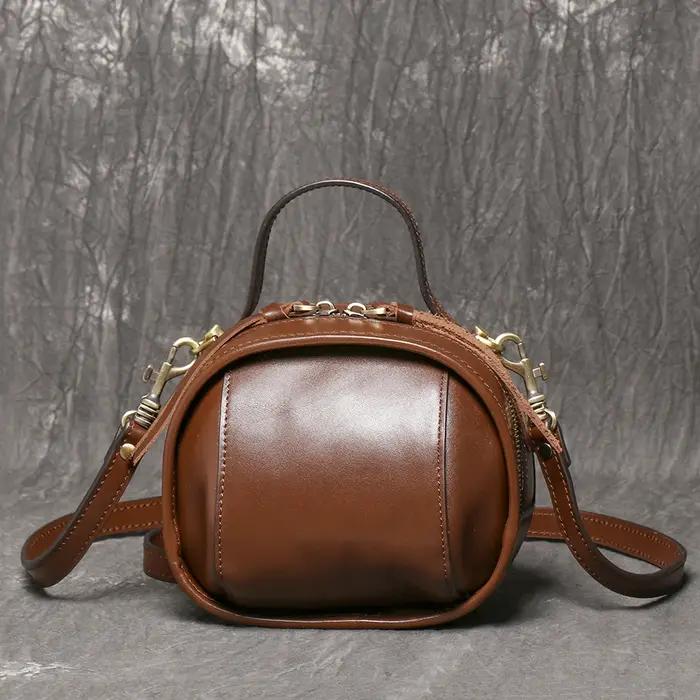 Sac à bandoulière en cuir véritable pour femmes, sac bouling décontracté, design élégant, polyvalent pour toutes les saisons, poches multiples, facile à porter