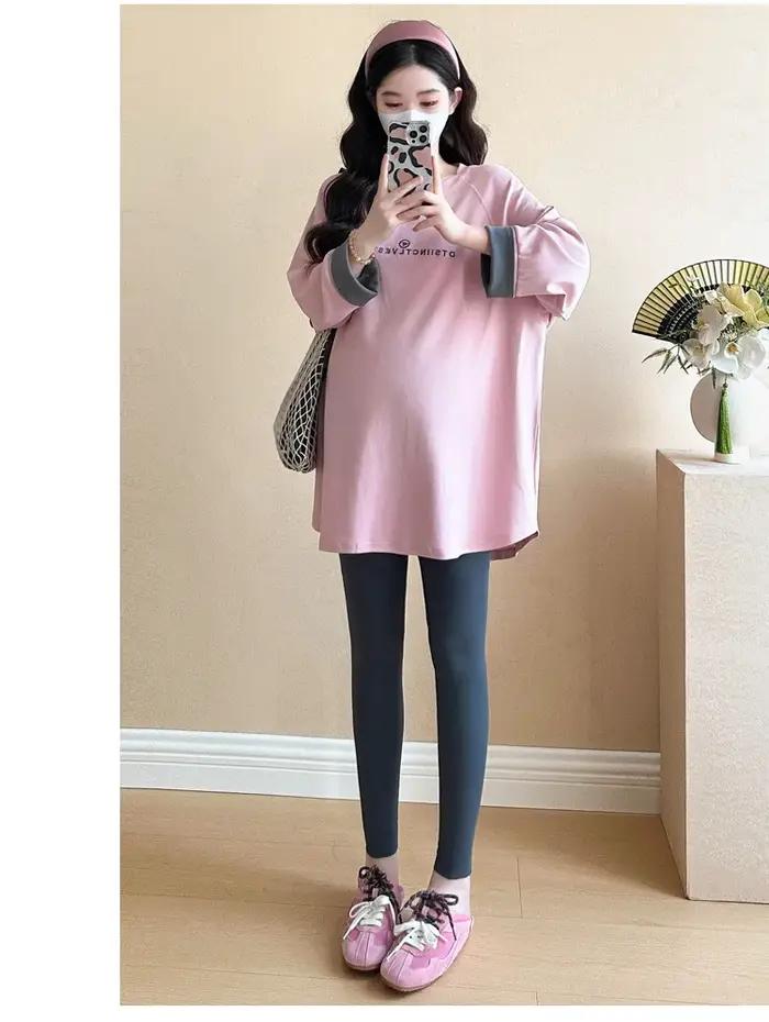 Vêtements de maternité 2025 printemps et automne nouveau ample doux confortable décontracté minimaliste lettre imprimer à manches longues col rond t-shirt