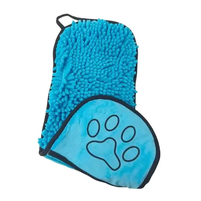 Serviette de bain en chenille pour chiens et chats avec poches pour les mains ultra-absorbante pour bains quotidiens et promenades sous la pluie