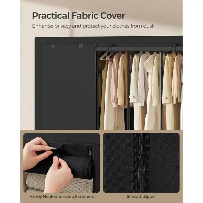 Organiseur de placard portable en acier 83,5 avec housse en tissu, 5 rails, 10 étagères, noir