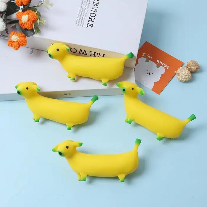 Jouet sensoriel chien banane anti-stress latex pour détente et décoration bureau occasions spéciales