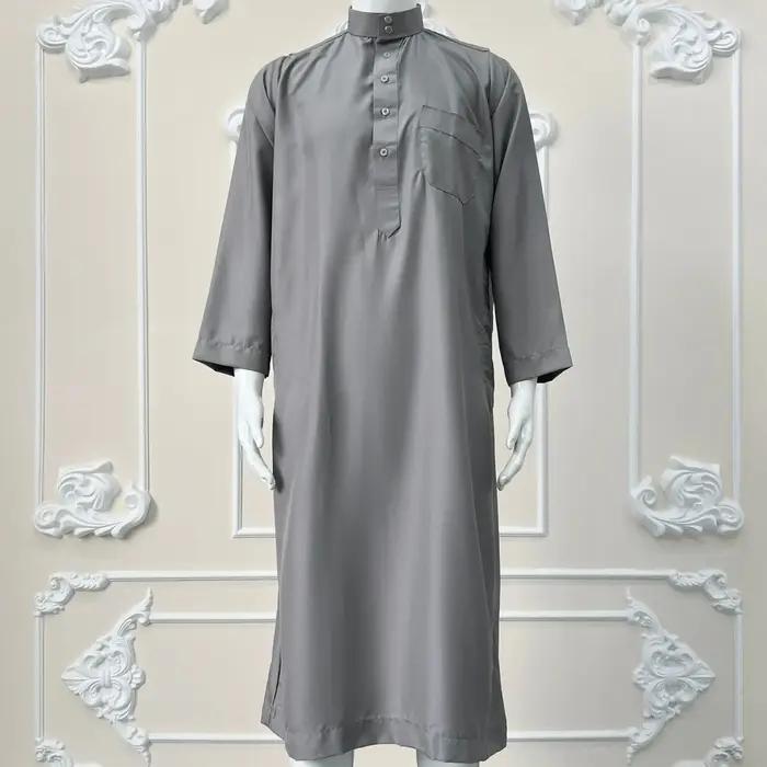 Thobe décontractée en polyester pour homme, vêtement traditionnel arabe, style oriental, multi-saisons, idéal pour cérémonies et événements spéciaux