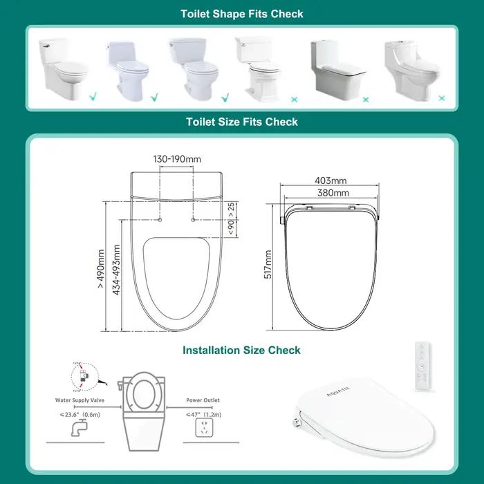 AQUATIZ Bidet de toilette intelligent allongé, siège de toilette électrique à clipser, eau chaude ré