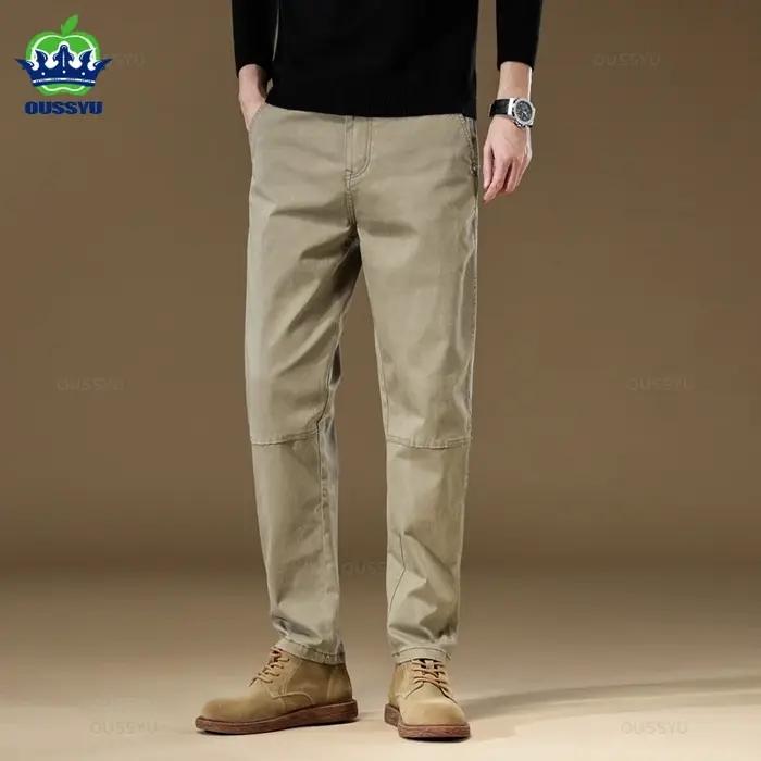 Pantalon Cargo Homme de Marque Haute Qualité 97% Coton Couleur Unie Vêtement de Travail Décontracté Large Style Coréen