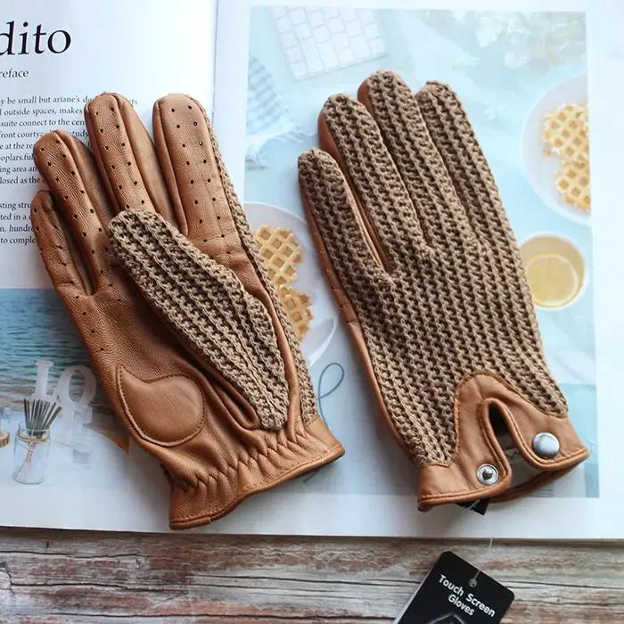 Nouveaux gants antidérapants de conduite en cuir pour hommes écran tactile tricoté gants de moto d'é