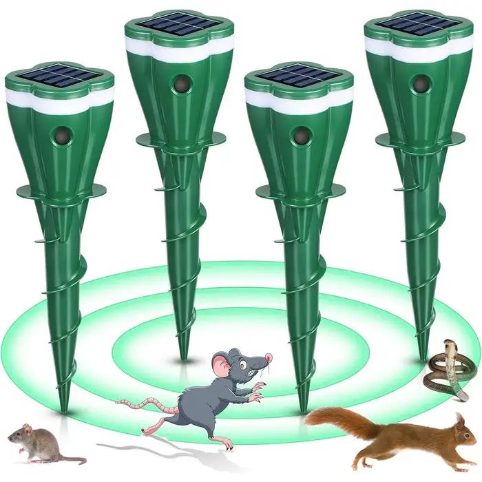Lot de 4 piquets solaires anti-taupes, imperméables, pour pelouse et jardin, répulsent efficacement