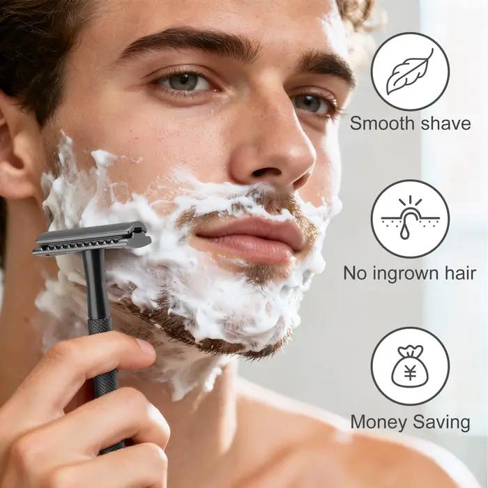 Rasoir de sécurité à double tranchant pour hommes et femmes avec 10 lames interchangeables rasage précis et doux pour peau sensible occasions quotidiennes et spéciales