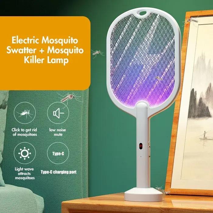 Raquette anti-moustiques électrique 3 en 1 rechargeable USB-C - Lampe UV 3000V tueuse insectes mouches