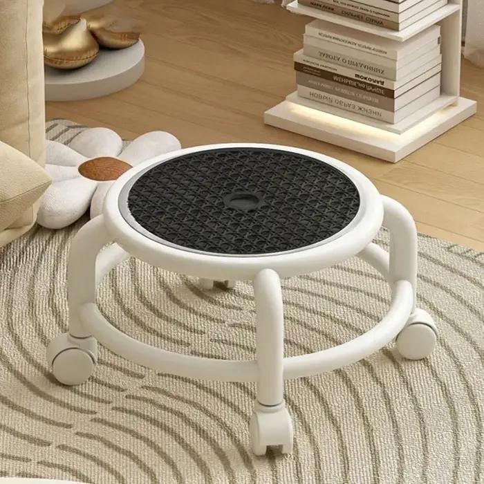 Tabouret roulant pivotant universel rond bas petite roue grise enfants adulte forte capacité rangement pratique