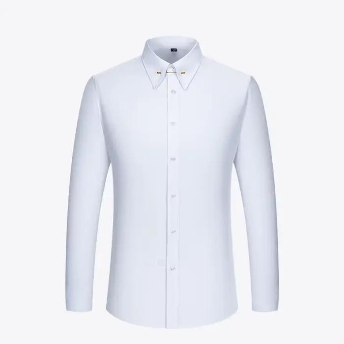 Boutons de manchette français brodés pour hommes, chemise à manches longues avec épingles à col, che