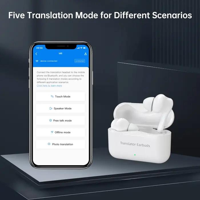 Écouteurs traducteur Wooask M6 144 langues traduction bidirectionnelle instantanée hors ligne casque