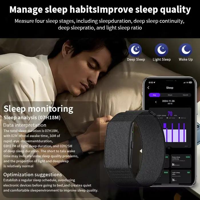 Bracelet connecté sans écran suivi rythme cardiaque sommeil AI - Notifications appels santé