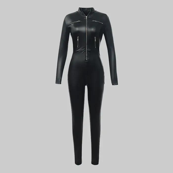 Krisnanas femmes PU cuir combinaisons femme vêtements élégant col à glissière Cool combinaison Leggi