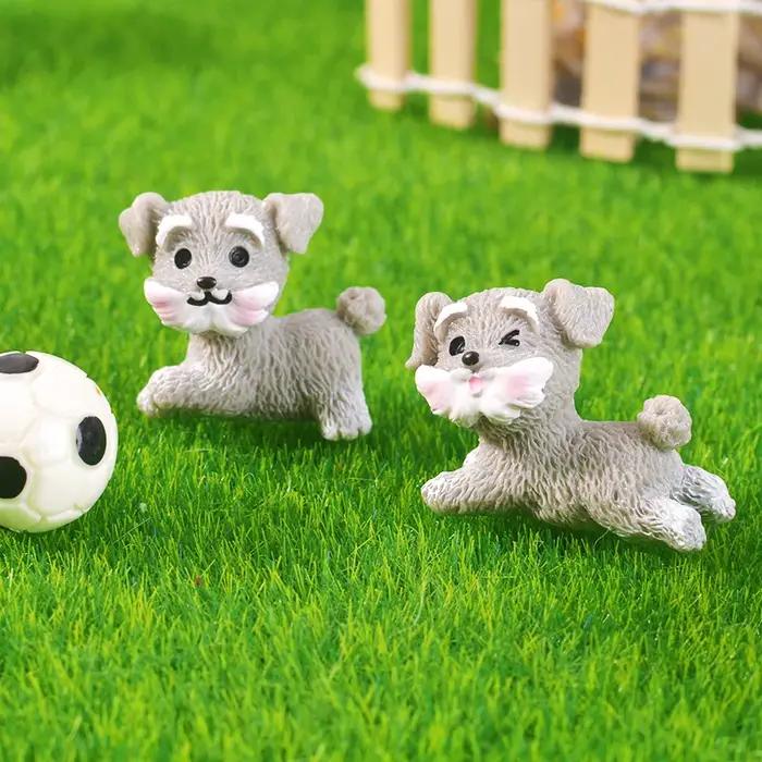 Mignon gris Schnauzer Mini Figurines Miniature Micro paysage voiture ornement dessin animé chien en pot bricolage fée maison de poupée jardin décor