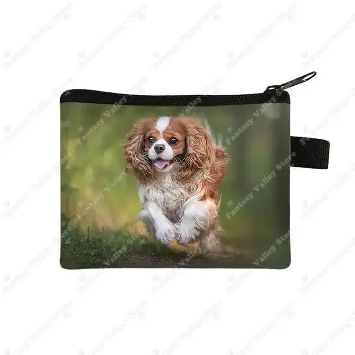 Porte-monnaie imprimé chien Cavalier King Charles Spaniel pour femme, porte-cartes, porte-écouteurs, sac à monnaie, fermeture éclair, polyvalent et élégant