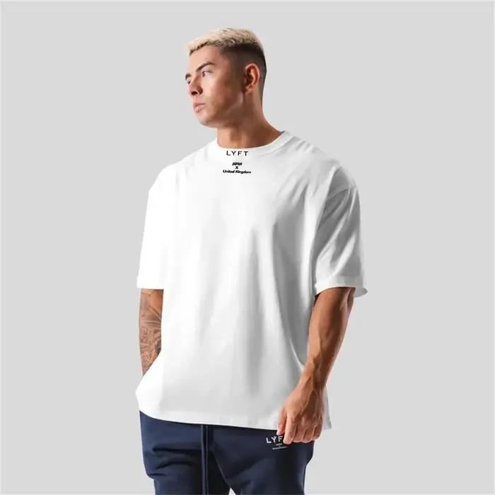 LYFT 100% coton hommes T-Shirt de gymnastique coupe ample à manches courtes Sport Fitness course entraînement chemise d'entraînement en tailles M à XXXL