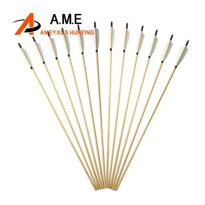 Flèche en bois fendue pour la chasse à l'arc traditionnel, plume de dinde blanche, tir à l'arc, entr