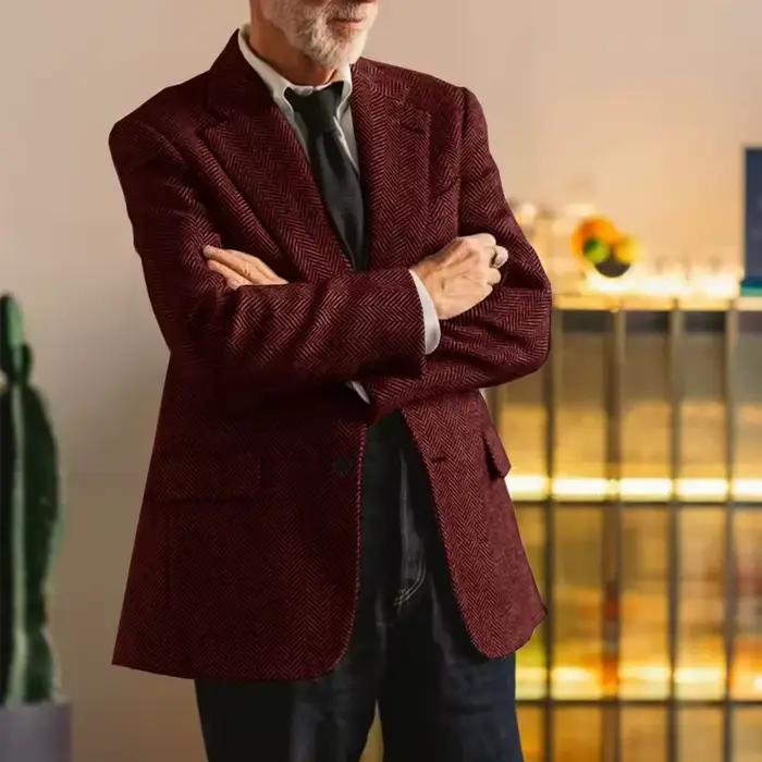 Vêtements pour hommes Grande veste à chevrons pour hommes Blazer décontracté Veste mince à simple boutonnage Mode décontractée Manteau d'extérieur confortable