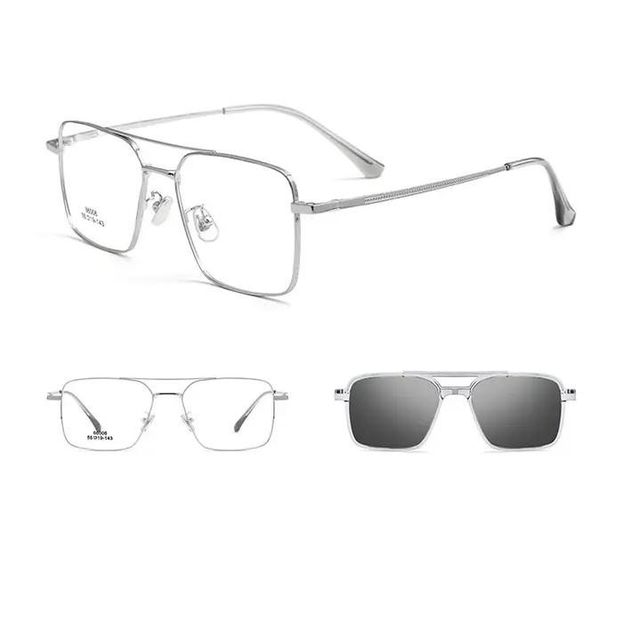 Hommes classique polarisé pince sur lunettes de soleil pilote Double faisceau en alliage de titane