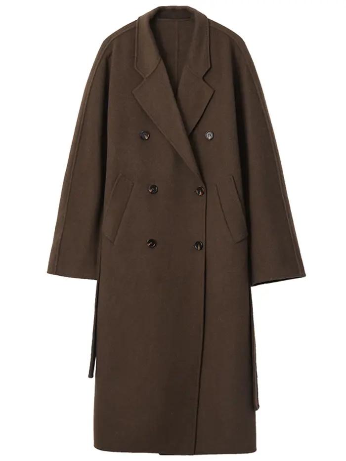 CHIC VEN femmes Long manteau en laine ample décontracté Double face vêtements de dessus pour femmes