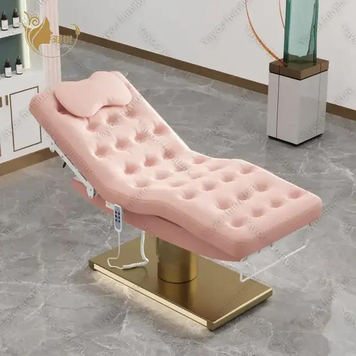 Lit de beauté électrique à 3 moteurs avec Base cylindrique dorée