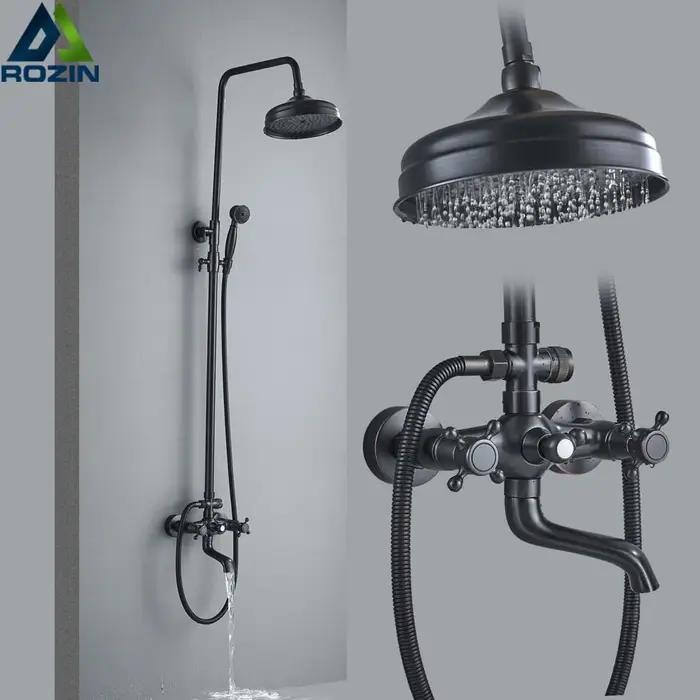 Ensemble de douche à main en bronze noir, montage mural, poignée pour touristes, douchette en laiton