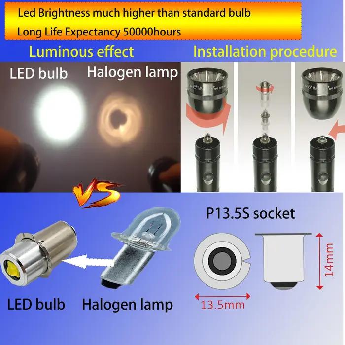 Pr2 P13.5S E10 Base LED ampoules de mise à niveau blanc Maglite lampe de poche 6500K 3W 3V 4.5V 18V