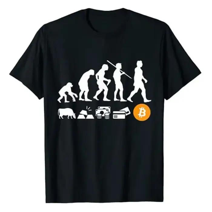 T-shirt graphique BTC Crypto Coin, évolution de l'argent Bitcoin, chemises Crypto, vêtements grande taille, drôle