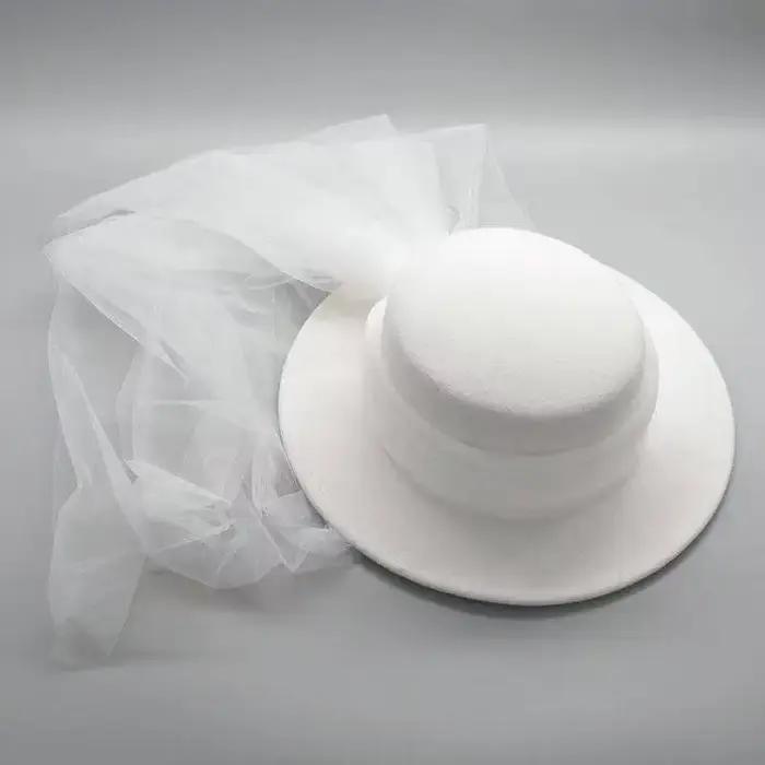Nouveau français 100% laine haut-de-forme voile Vintage dîner fête élégant blanc Fedora voyage lumière mariage tête robe