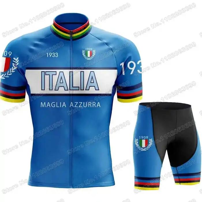 Ensemble de maillot de cyclisme de l'équipe d'Italie pour hommes, vêtements rétro, chemise de vélo de route, cuissard à bretelles trempé, uniforme d'équitation, vintage
