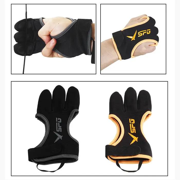 Gants de tir à l'arc 3 doigts en cuir anti-dérapant respirant pour chasse à l'arc recurve