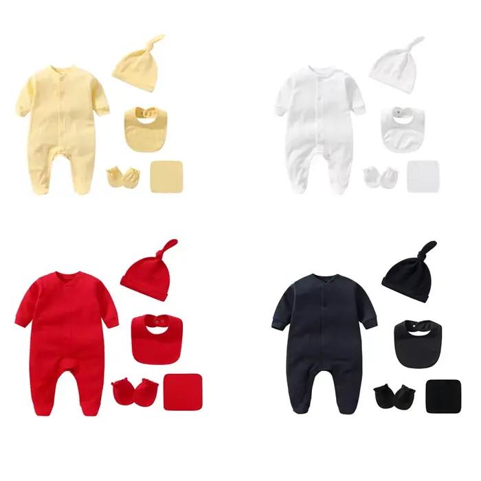 Ensemble pour nouveau-né garçon et fille, 100% coton, manches longues, couleur unie, barboteuse, cha